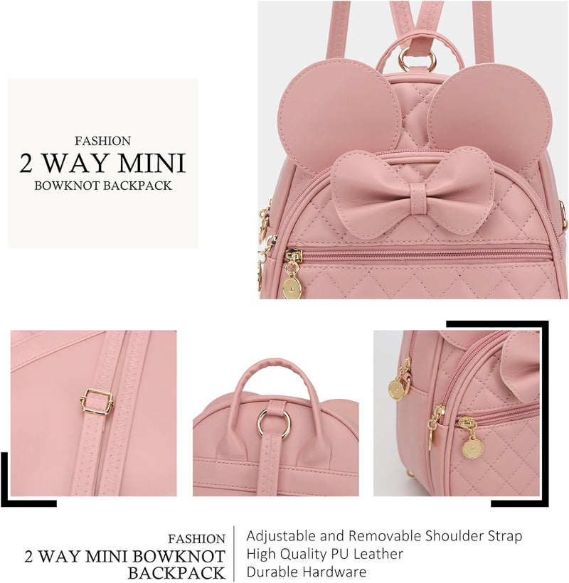 KL928 Girls Mini Backpack Bowknot Polka Dot Cute Small Daypacks Convertible Shoulder Bag Purse for Women - Image 4